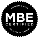 MBE Certified Minority-Owned Business Enterprise badge.