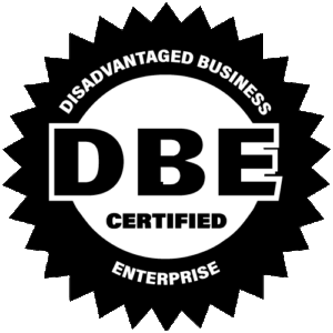 Logo of a DBE certified disadvantaged business enterprise.